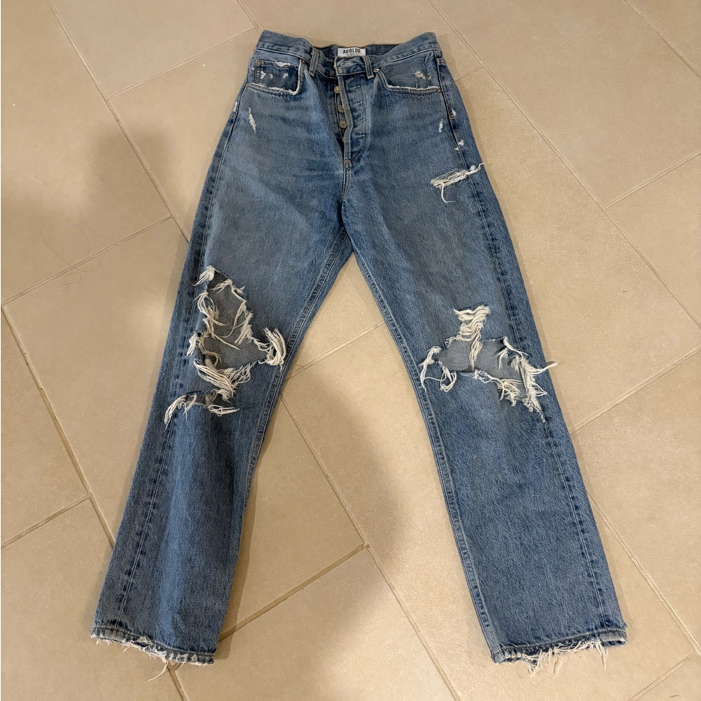 AGOLDE 90's Pinch Waist High Rise Straight Jeans - Distressed Light Wash Sz25